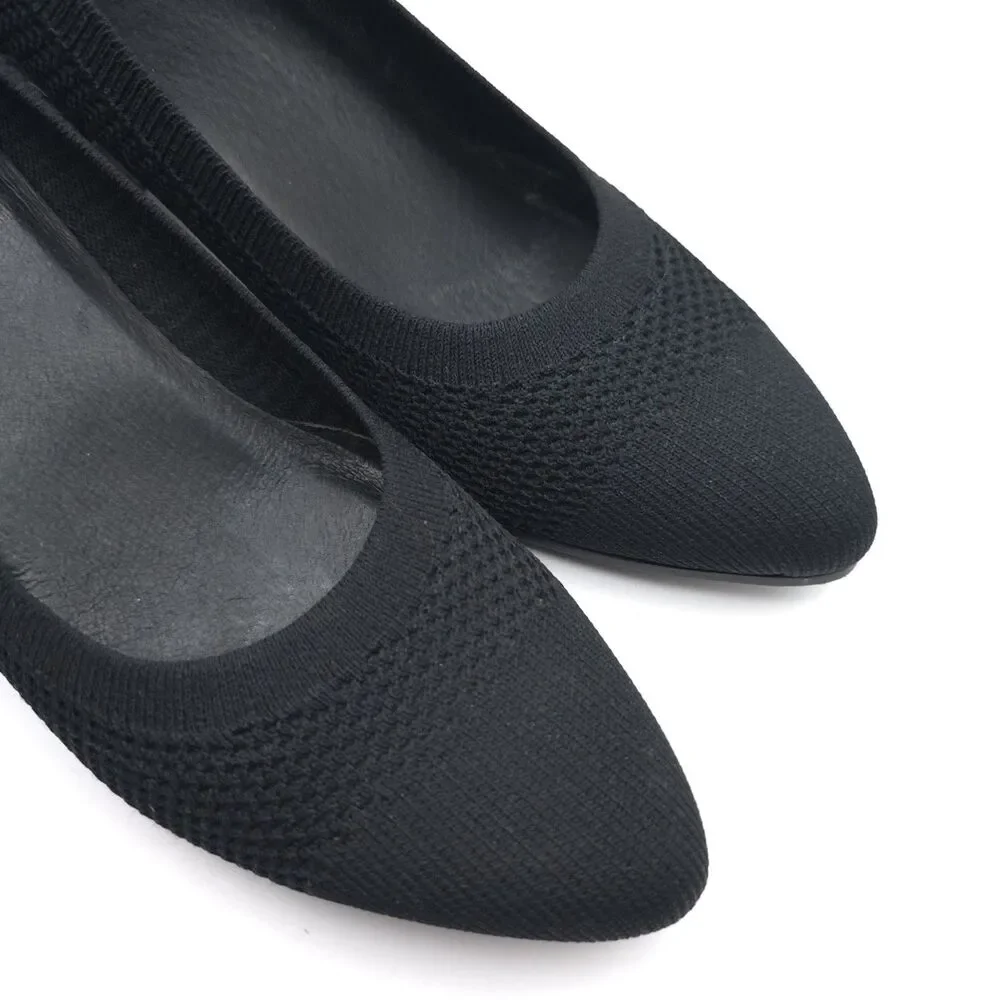 EILEEN FISHER Black‎ Knit Pumps Heels Comfort Shoes US 8 EU 39 UK 5.5 LEATHER